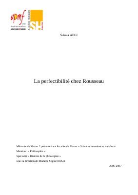 Couverture de Rousseau la perfectibilité