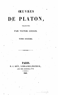 Couverture de Oeuvres - Trad. Victor Cousin - tome 6