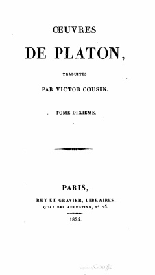 Couverture de Oeuvres - trad. Victor Cousin - tome X