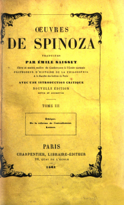 Couverture de Spinoza - Oeuvres trad. Saisset III