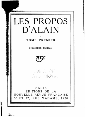Couverture de Alain - Propos - tome 1